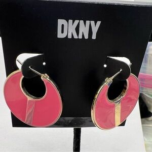 DKNY Pink Enamel and Gold Statement Earrings